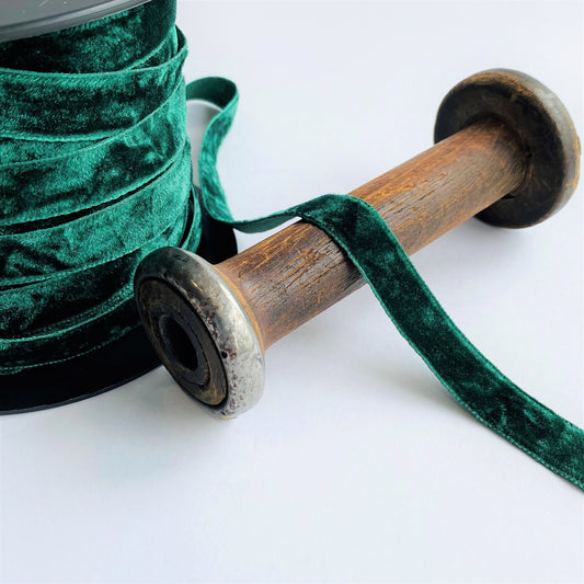 15mm Crushed Green Velvet Ribbon - Kleins Haberdashery