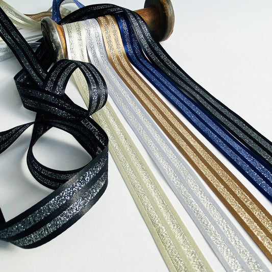 20mm Silk Metallic Striped Double Sided Ribbon by Le Claudel