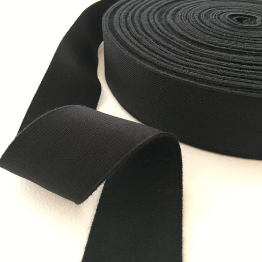 40mm wide organic cotton elastic, Gots organic cotton and natural rubber elastic in black