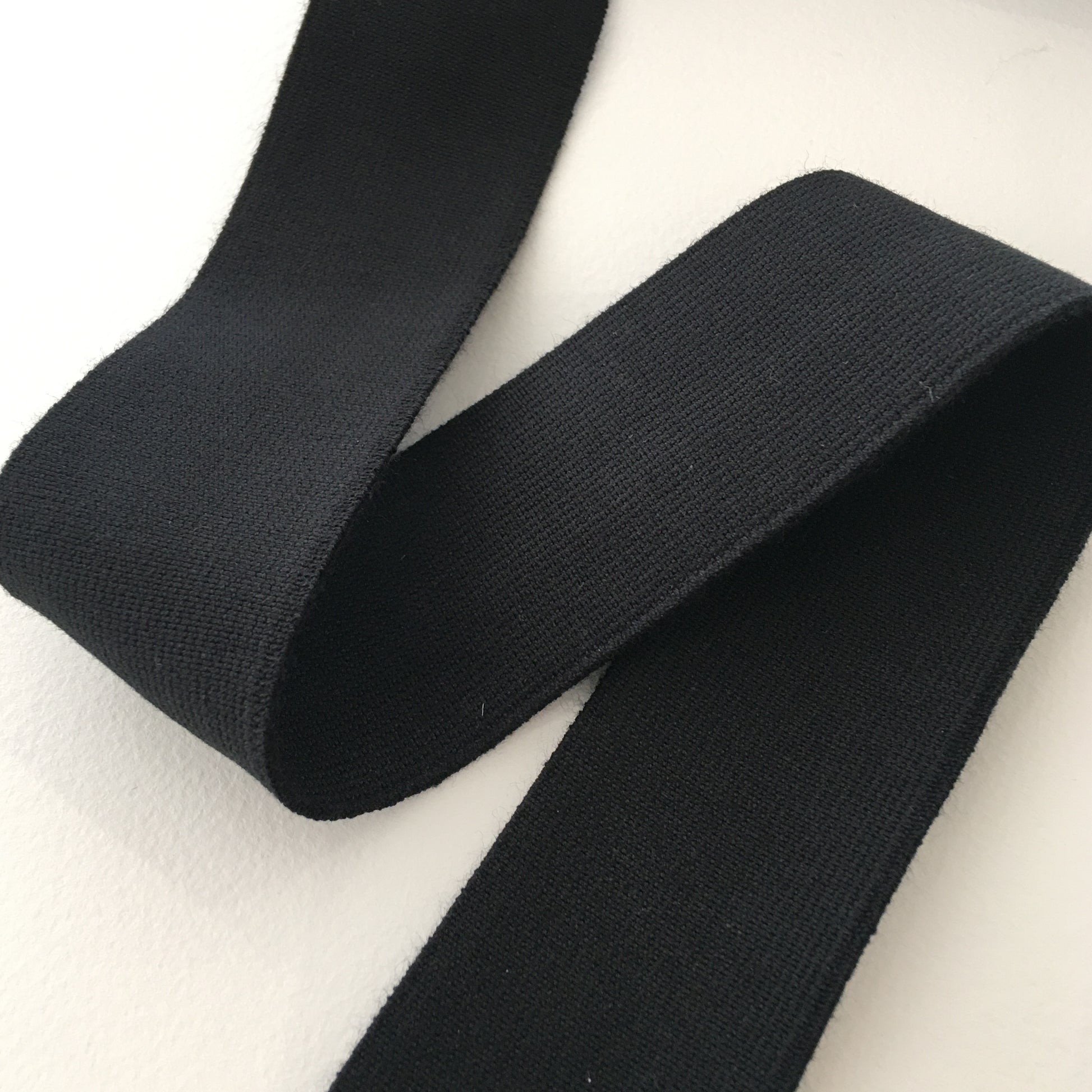 40mm wide organic cotton elastic, Gots organic cotton and natural rubber elastic in black