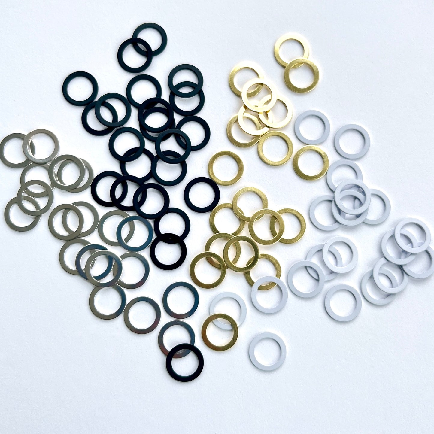 Small metal ring with 8mm internal diameter, Flat Metal Ring. For use within bra making and swimwear. Can be used to make adjustable straps too! Gold ring, white ring, silver ring, black ring