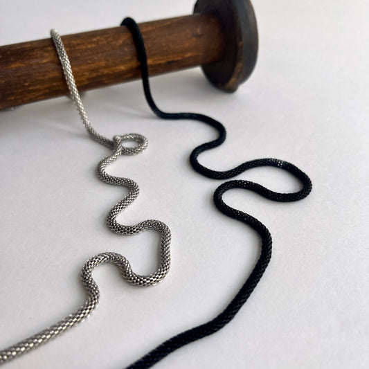 Round Hollow Mesh Chain for jewellery making, bag making, for dress straps and decoration. Nickel free and flexible.