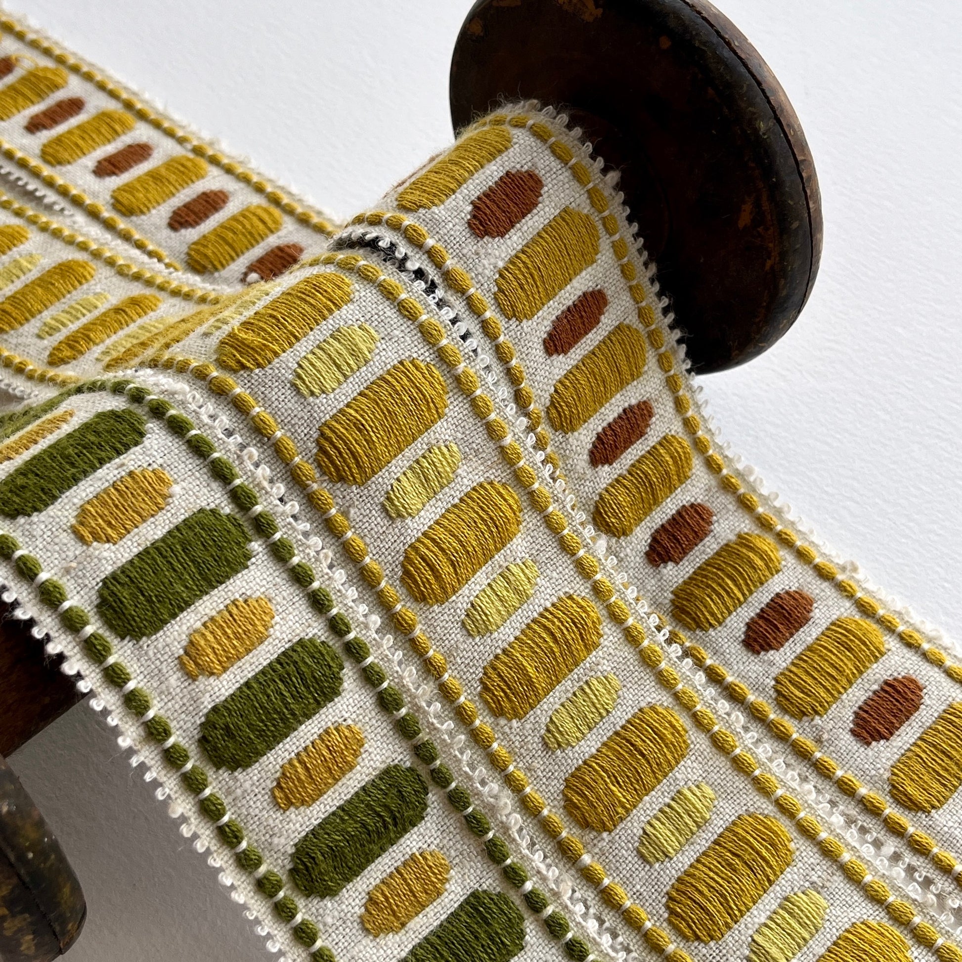 Vintage, retro upholstery trim in made by Dralon - Bayer Fibre textile, manufactured in the 1970s.