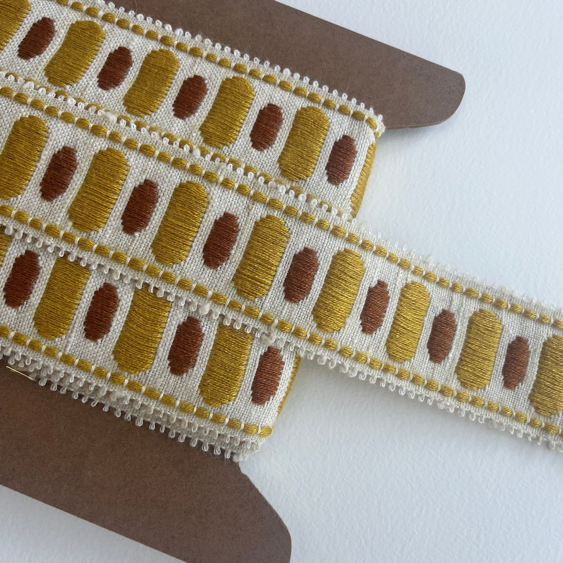 Vintage, retro upholstery trim in made by Dralon - Bayer Fibre textile, manufactured in the 1970s.