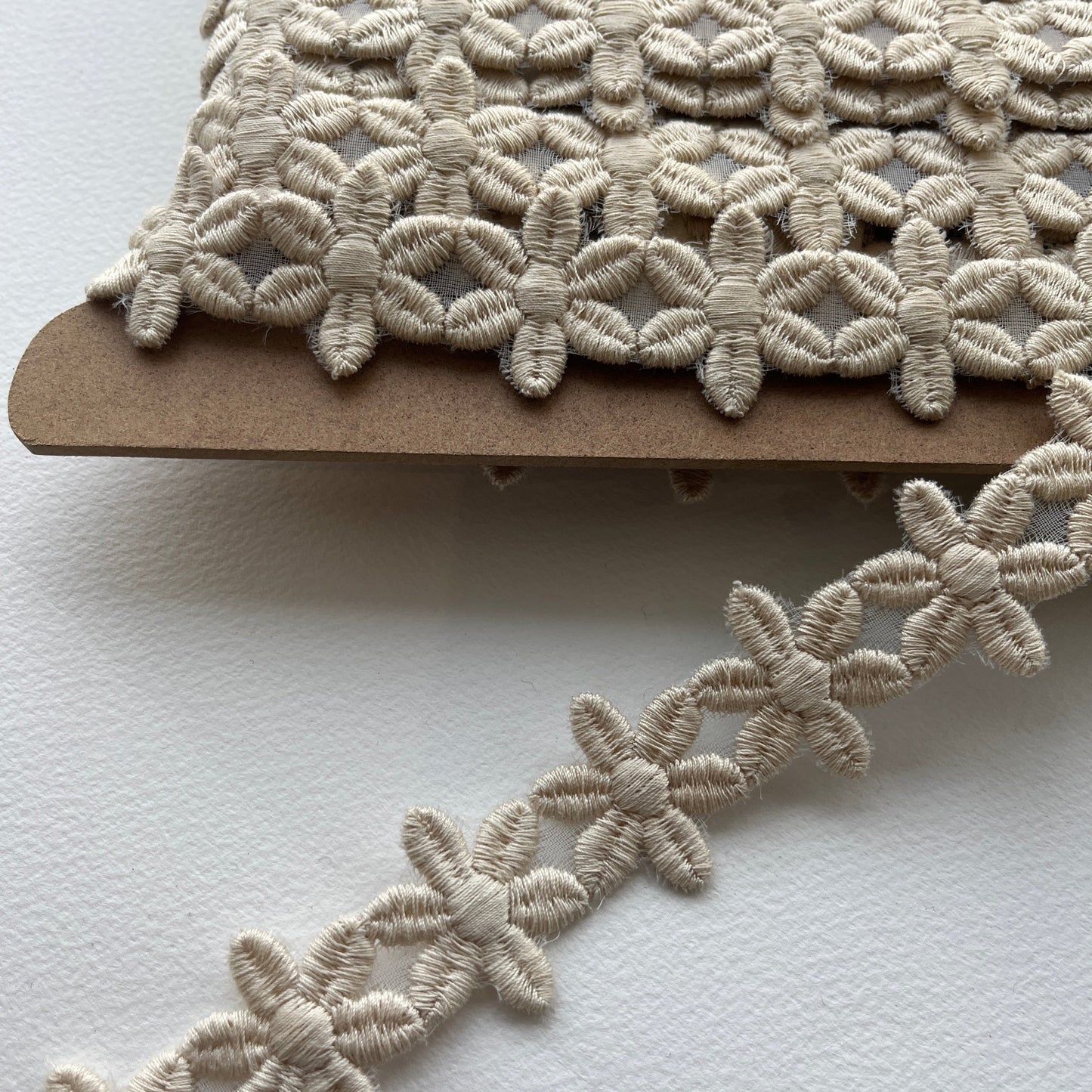 Vintage embroidered daisy chain lace edging trim. designer deadstock haberdashery - Kleins Haberdashery