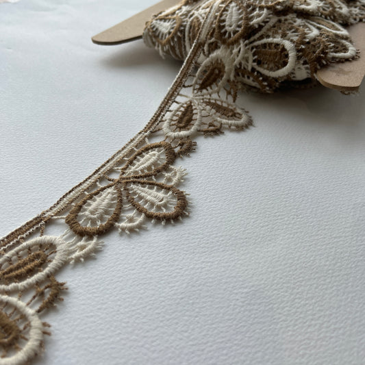 Pretty 2 toned scalloped guipure lace edging trim.