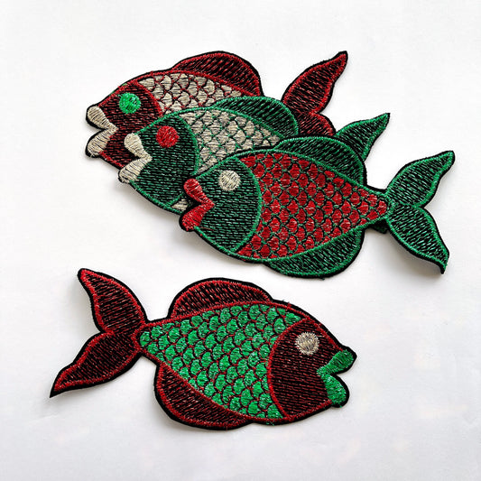 Colour variations of large embroidered fish patches