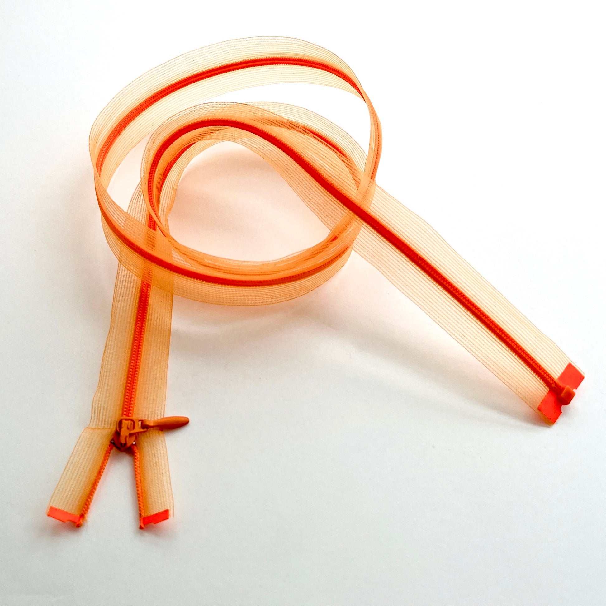 Neon flare orange Lightweight open ended nylon zip - 100cm length. Super long open ended lightweight zips in 6 colours.