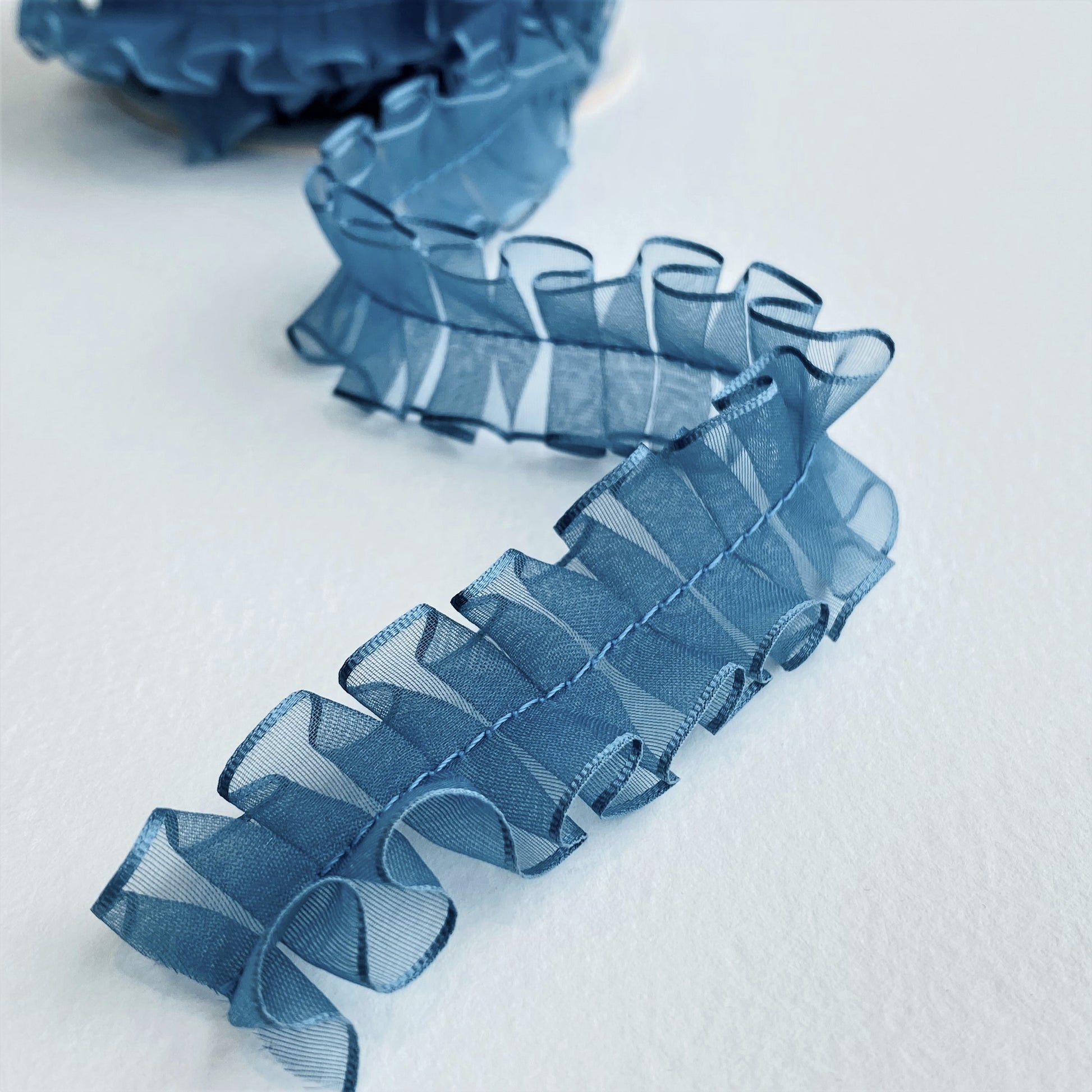 24mm Pleated Georgette ribbon by MOKUBA Japanese ribbon in blue