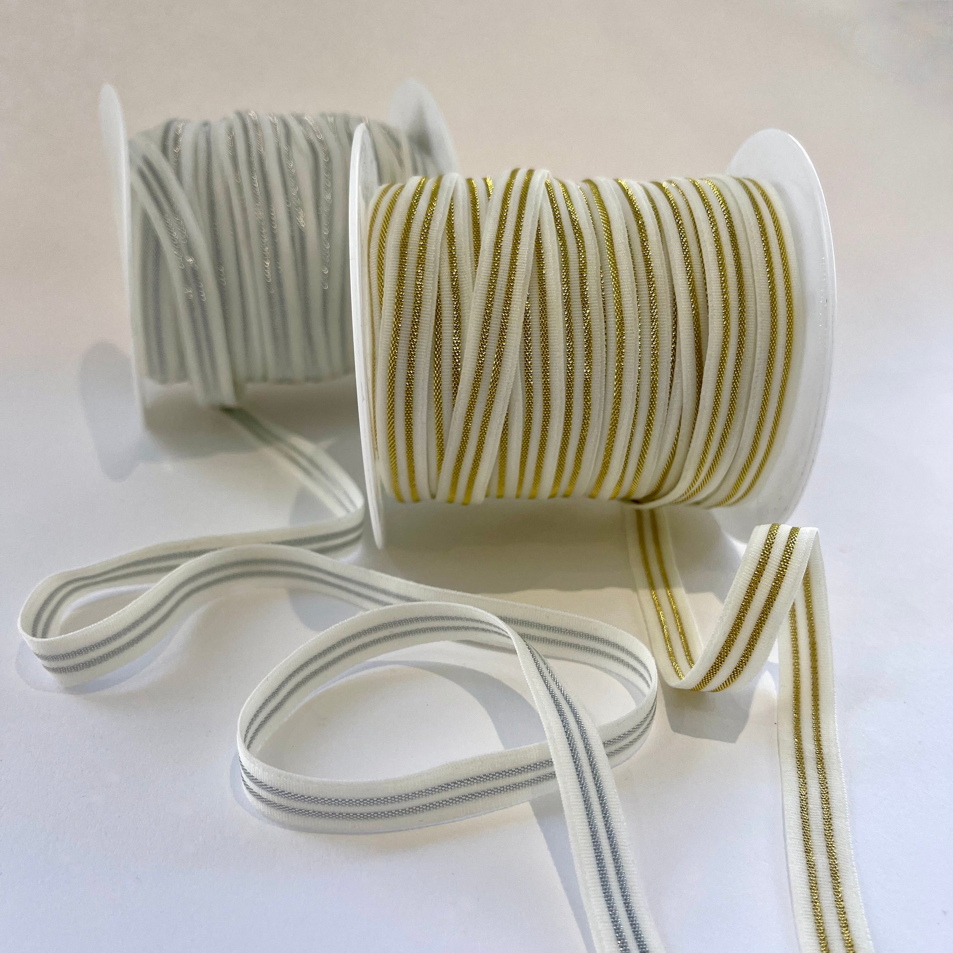 10mm Wide Sporty Stripe Lurex Elastics in gold and silver stripe