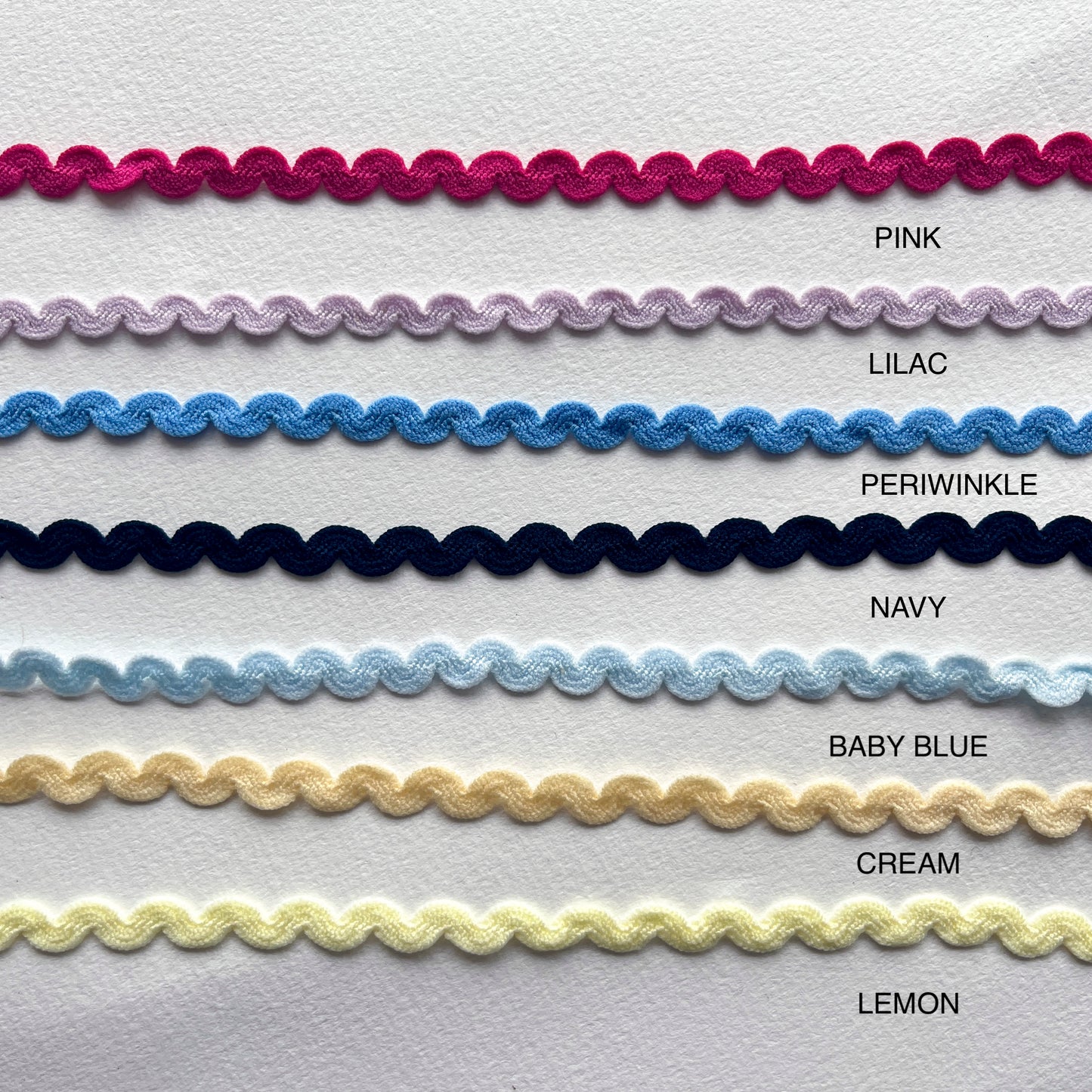 This stretch ric-rac is perfect to add a unique trim to your lingerie and garment makes, or use to embellish cards and papercrafts. Available in 13 delightful colours
