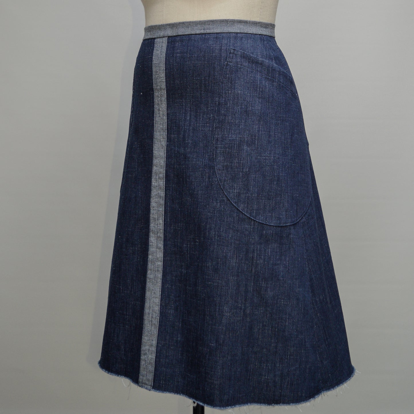 The Good Times Skirt with huge pockets, denim skirt sewing pattern. indie sewing patterns, contemporary and modern sewing patterns made in the UK.