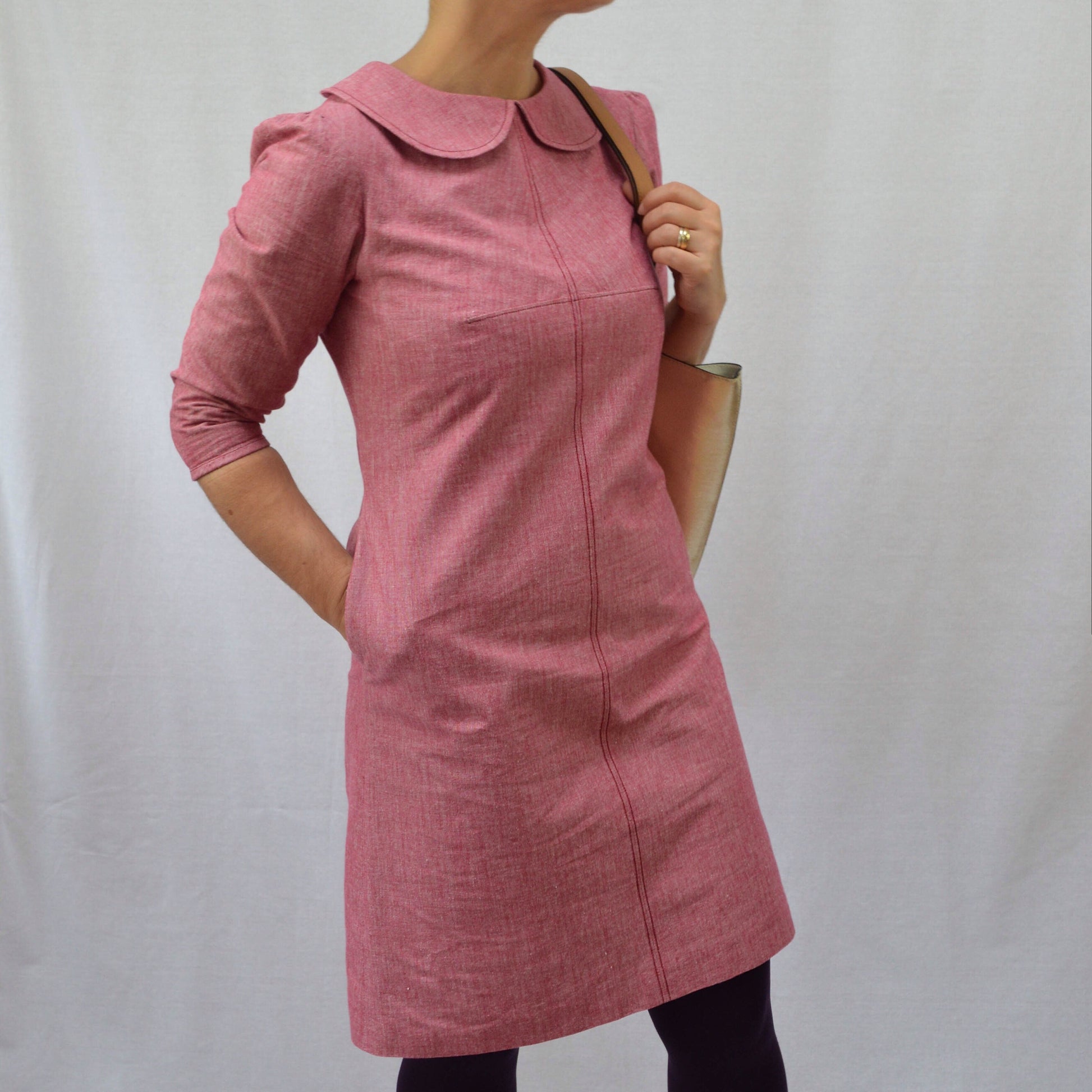 The Kitty Dress sewing pattern with a peter pan collar and long sleeve. Indie sewing patterns, contemporary and modern sewing patterns made in the UK.