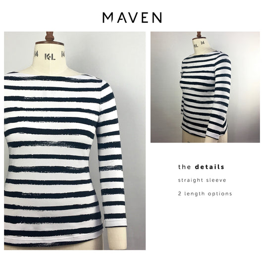 The Somerset t-shirt sewing pattern sewing pattern. Slash neck t-shirt with bishop sleeve indie sewing patterns, contemporary and modern sewing patterns made in the UK.