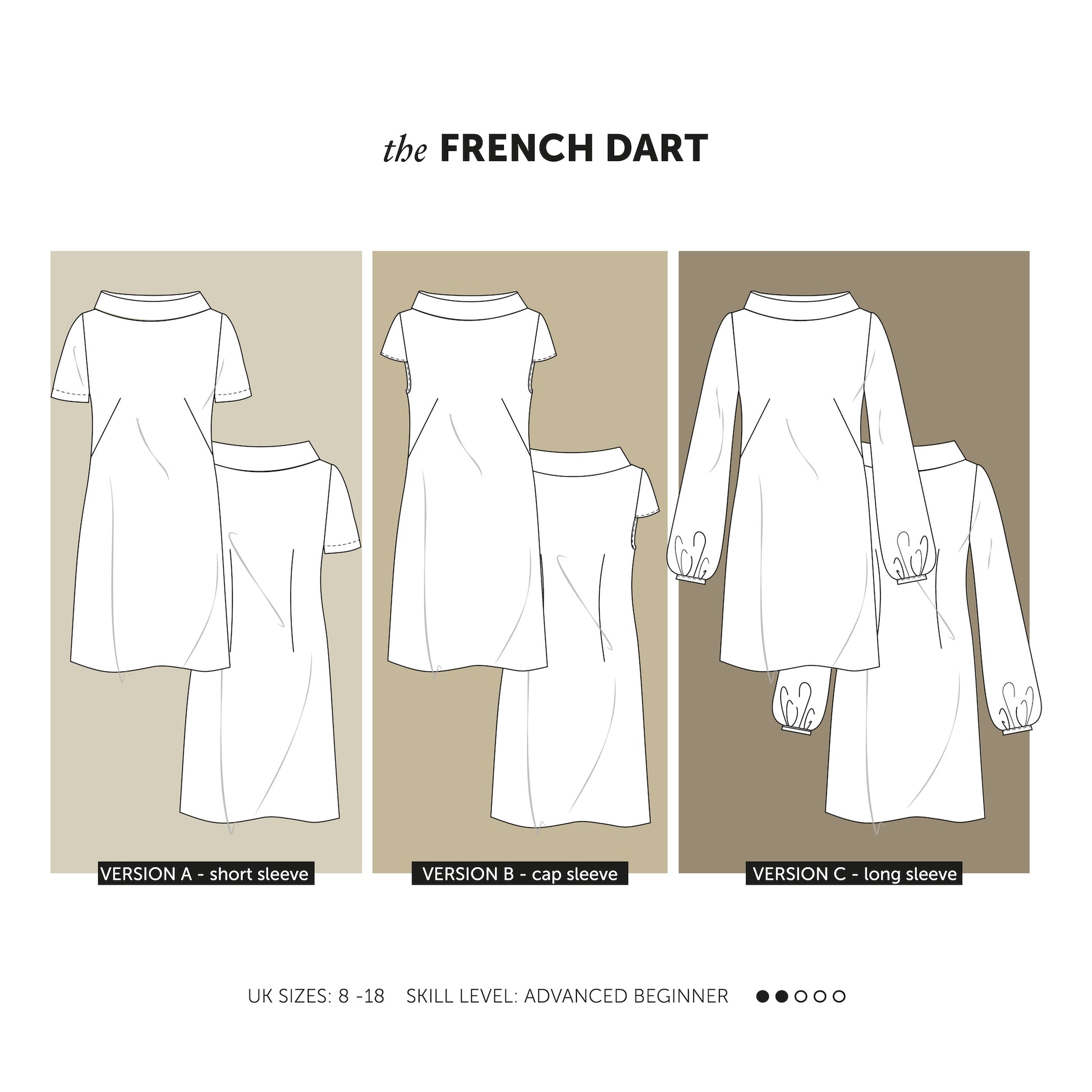 The French Dart Shift Dress indie sewing pattern, contemporary and modern sewing patterns made in the UK With 3 sleeve options, she is so easy and versatile to wear, you will be reaching for her every day.