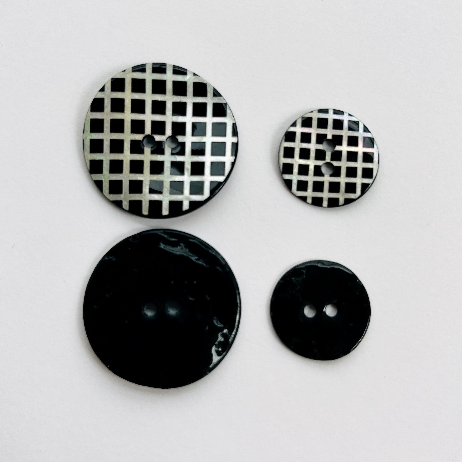 Grid design Agoya shell buttons – 2 sizes - Kleins Haberdashery