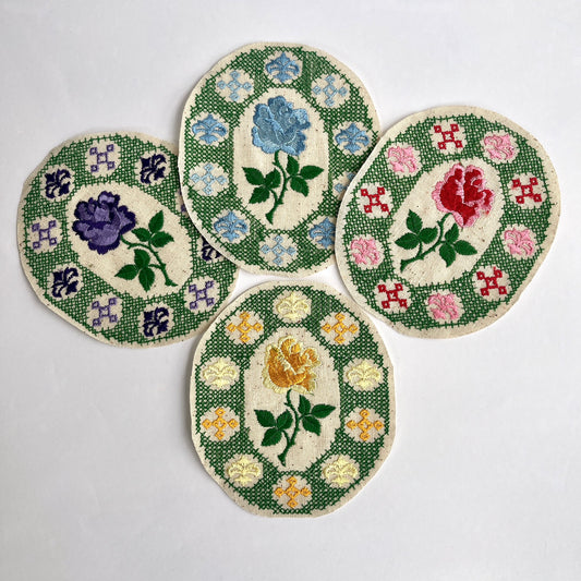 Lovely vintage embroidered floral rose patches, in a choice of 3 colours, on a natural colour cotton base. Can be sewn directly to embellish or repair garments, they would make fab elbow patches!