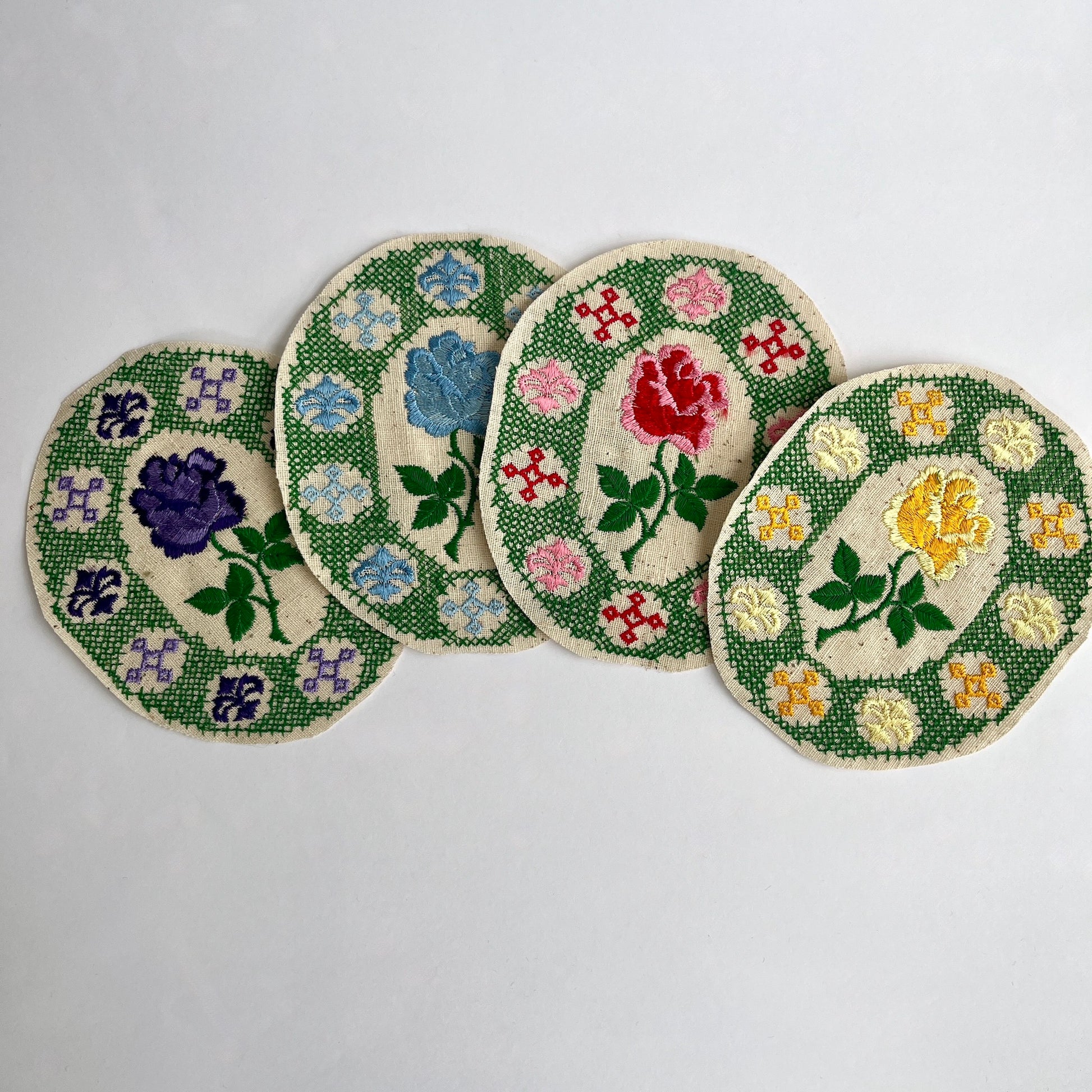 Lovely vintage embroidered floral rose patches, in a choice of 3 colours, on a natural colour cotton base. Can be sewn directly to embellish or repair garments, they would make fab elbow patches!