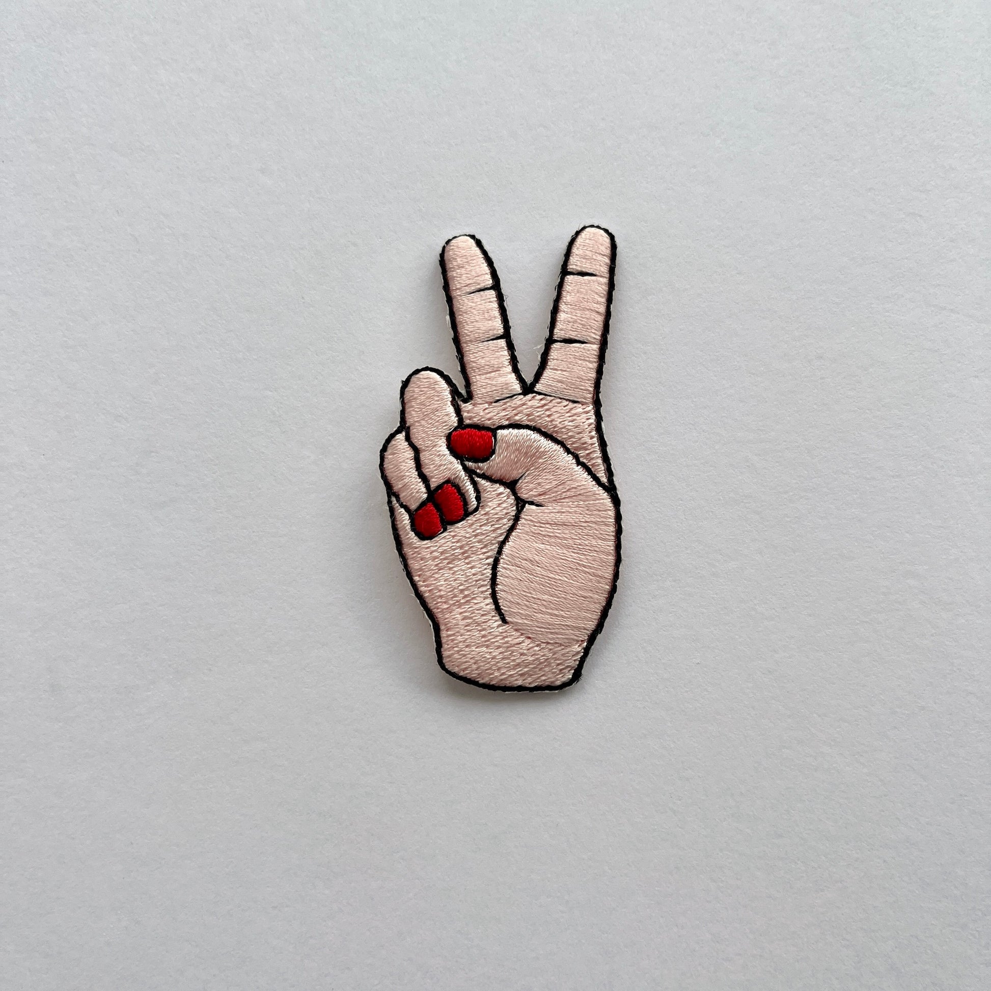 hand, peace sign, v for victory embroidered iron on embroidered patch appliqué badge