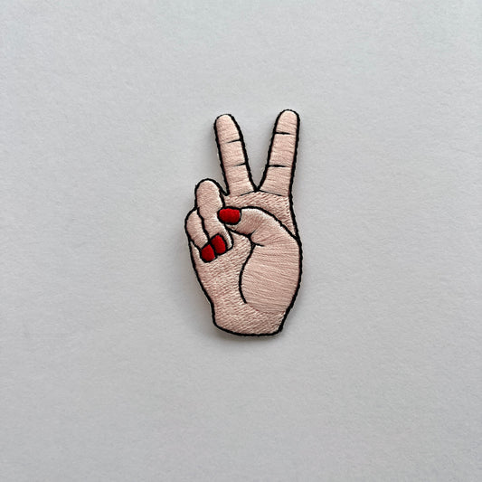 hand, peace sign, v for victory embroidered iron on embroidered patch appliqué badge