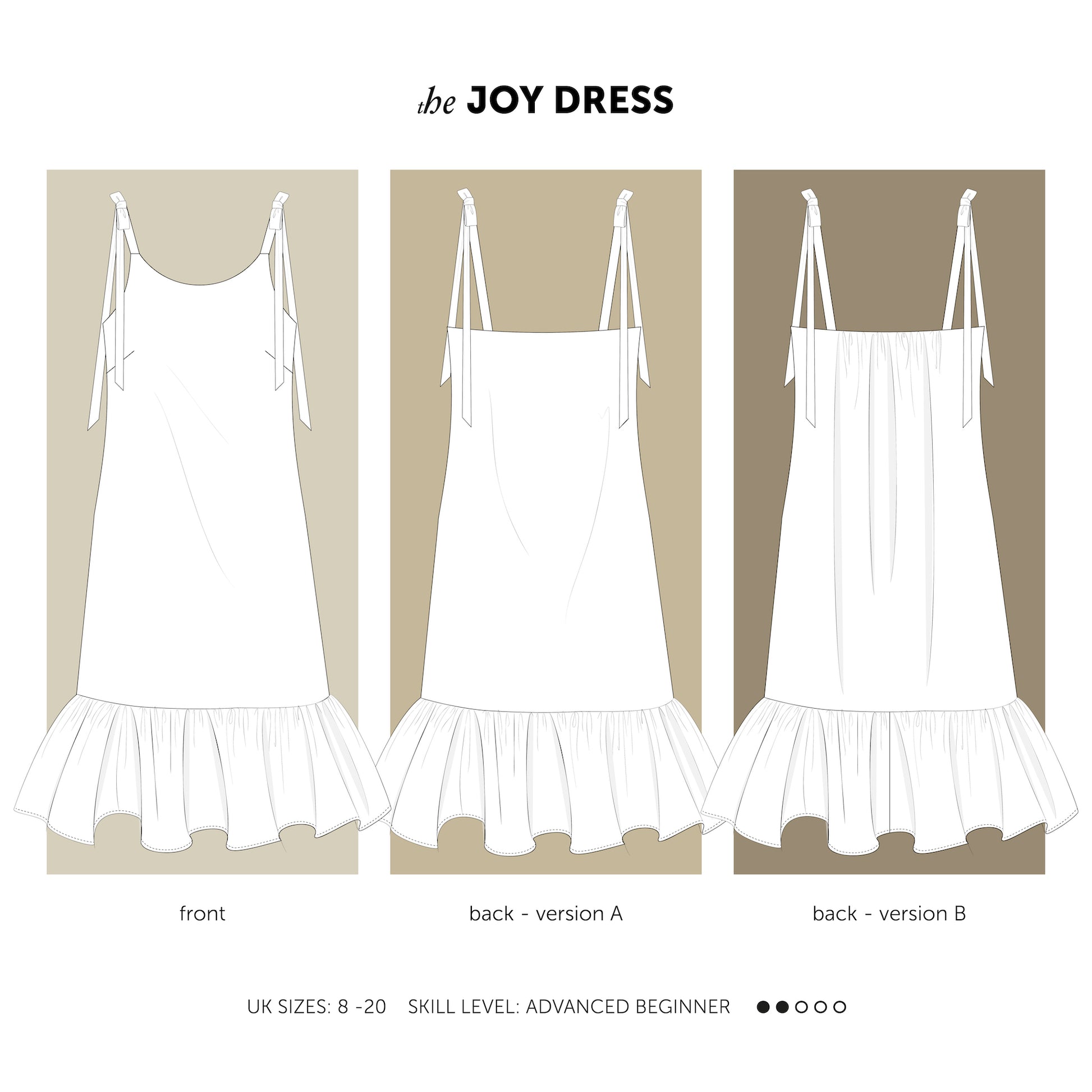 The Joy Dress summer sundress sewing pattern, camisole, slip dress pattern indie sewing patterns, contemporary and modern sewing patterns made in the UK.